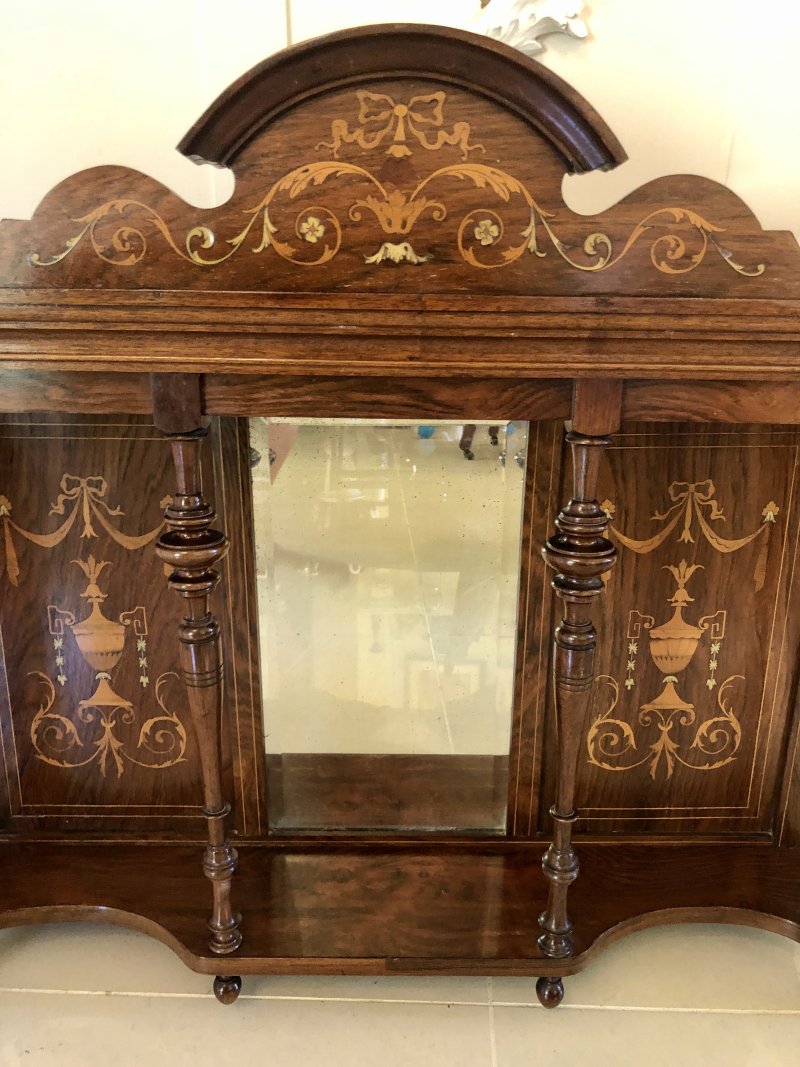 Antique Edwardian Inlaid Rosewood Overmantel Mirror - Image 9